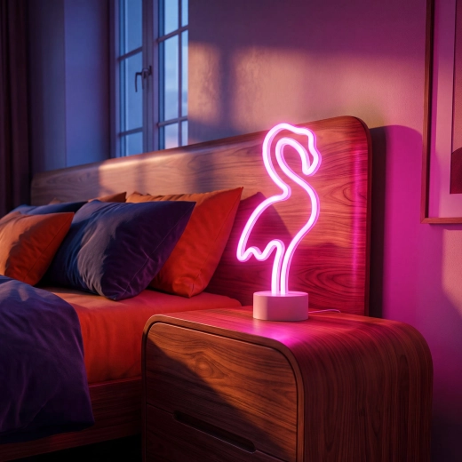 Neonová LED lampa růžový plameňák