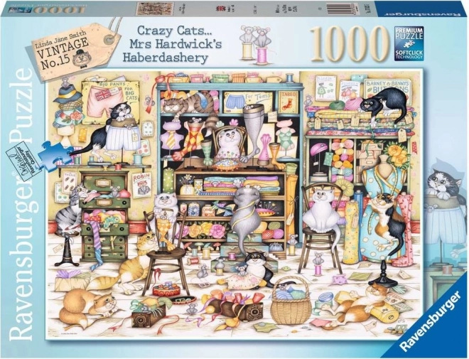 Puzzle RAVENSBURGER Crazy Cats – hrátky koček v galanterii, 1000 dílků