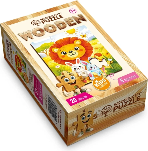 Dřevěné puzzle WOODEN CITY Malý lvíček s králíčky, 20 dílků