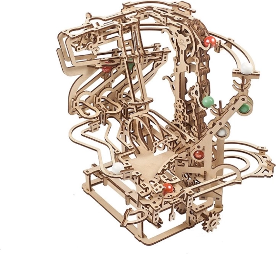 Dřevěná mechanická kuličková dráha UGEARS s řetězovým pohonem – 3D puzzle