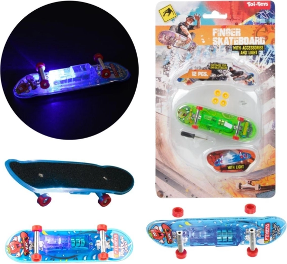 Prstový skateboard se světlem 9,5 cm – plastový mini fingerboard