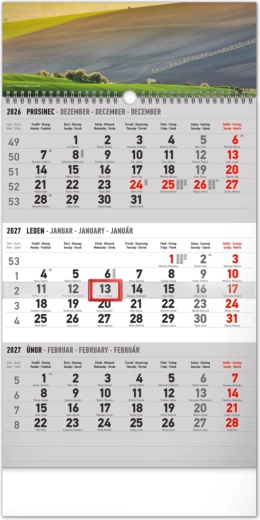Notique nástěnný tříměsíční kalendář krajina šedý s českými jmény 2027 29,5 × 43 cm