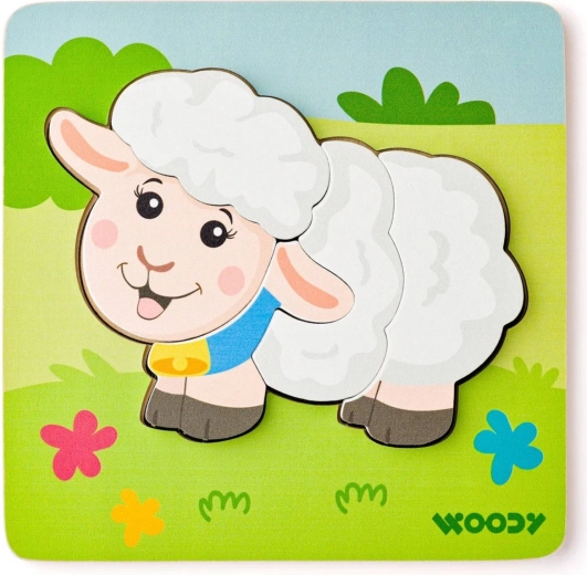 Woody baby vkládací puzzle ovečka 5 dílků na desce - 1 kus