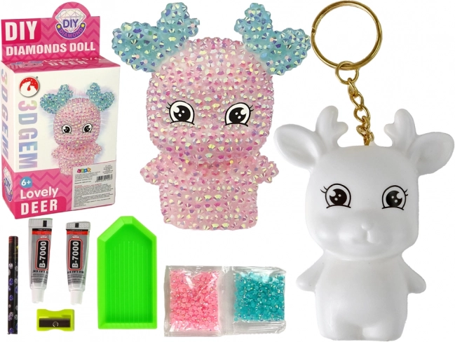 Kreativní sada DIY růžový diamantový sob 3D přívěsek s krystaly