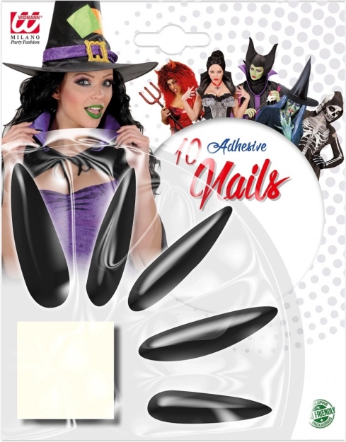 Černé dlouhé čarodějnické nalepovací nehty