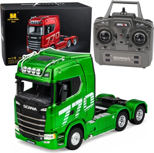 Zelený RC tahač Scania 770S 1:18 s LED a ovládáním 2,4 GHz