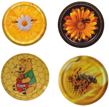 Sada kovových víček 82 mm s motivem včelky – 10 ks