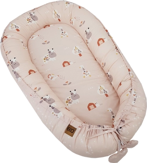 Eko oboustranné bavlněné hnízdo pro miminko my farm stars powder pink 90 × 60 cm