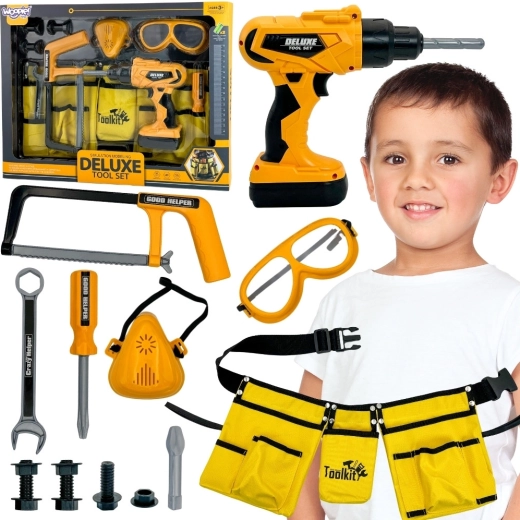 Dětská sada nářadí WOOPIE Little Handyman s opaskem, brýlemi a vrtačkou, 16 dílů