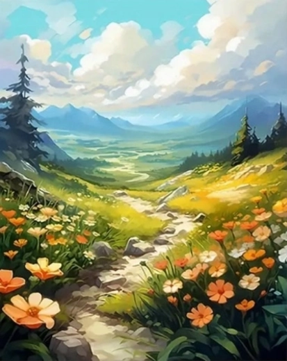 Diamantové malování Květinová horská cesta 30 × 40 cm