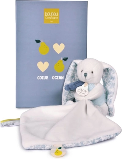 Doudou dárková sada plyšový králíček s dečkou 10 cm modrý
