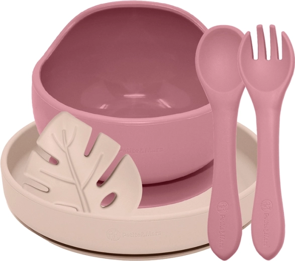 Petite&Mars jídelní silikonový set take&match dusty rose – desert sand 6m+ (4 ks)