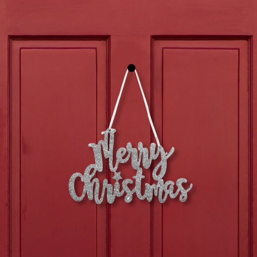 Vánoční dekorace s nápisem Merry Christmas stříbrná