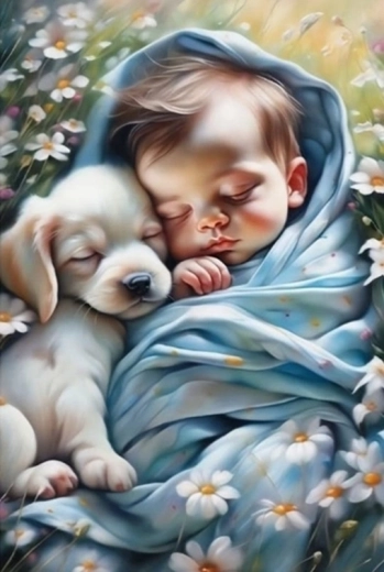 Norimpex malování podle čísel Spící dítě se psem 40 × 50 cm