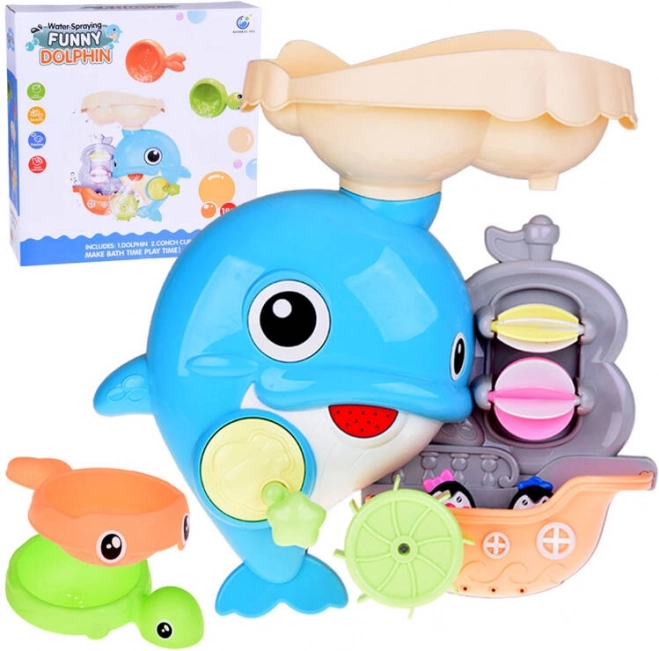 Veselý delfín – koupací hračka s lodičkou a tučňáky