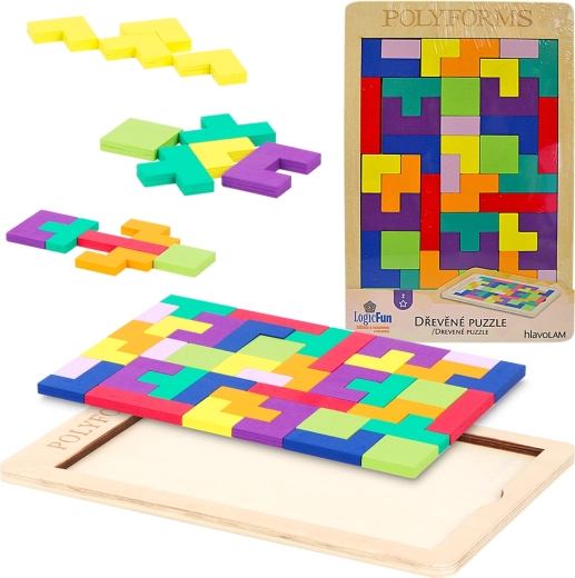Dřevěný hlavolam – kreativní geometrické puzzle pro děti