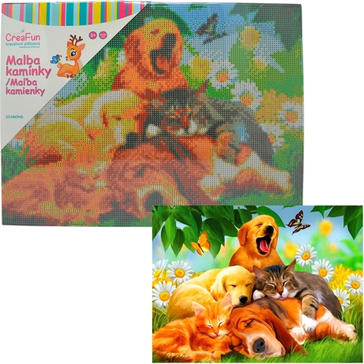 Diamantové malování – siesta psi a kočky 30 × 40 cm