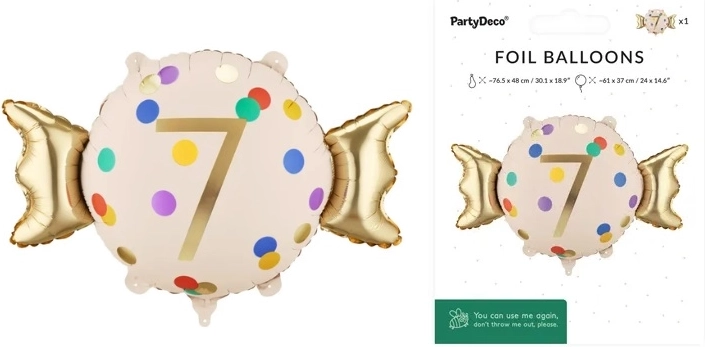 Fóliový balón Bonbon s číslem 7 (mix barev)