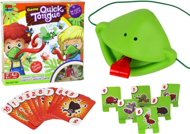 Zábavná rodinná hra rychlý jazyk – chyť brouka s maskami chameleona
