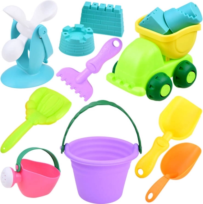 Sada pískových hraček s barevným kyblíkem a autíčkem