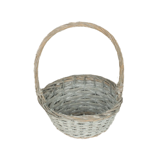 Šedý proutěný košík s rukojetí 26 × 11 × 33 cm
