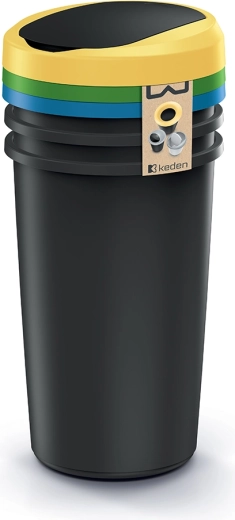 Odpadkový koš Compacta R Flap Set 3×50 l, černý recyklovaný plast