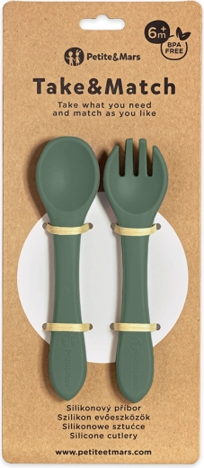 Silikonový příbor pro děti PETITE & MARS Take & Match Misty Green 6m+