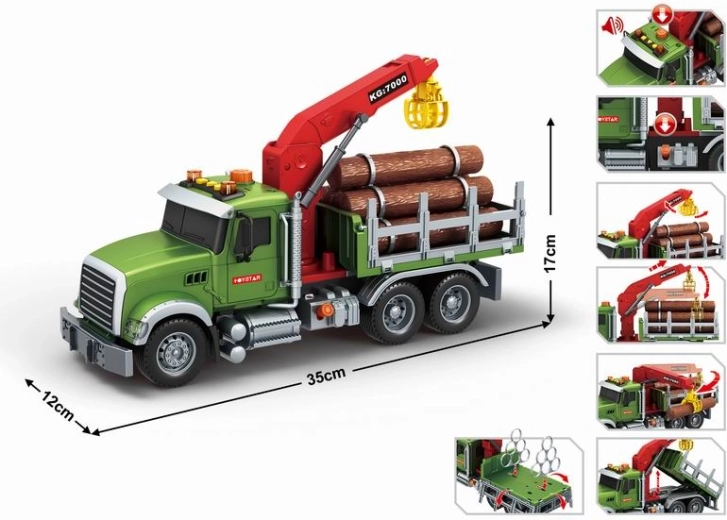 Transportní nákladní auto s jeřábem a dřevěnými kládami 1:14