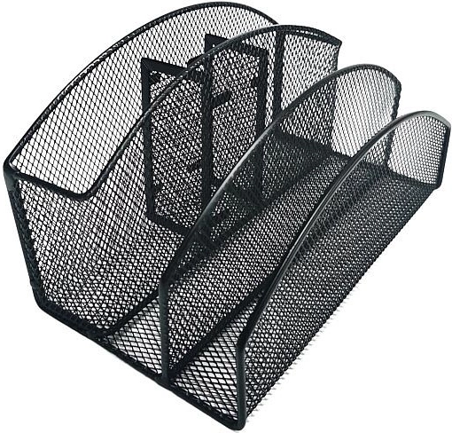 Kovový stolní organizér, 5 přihrádek, černý