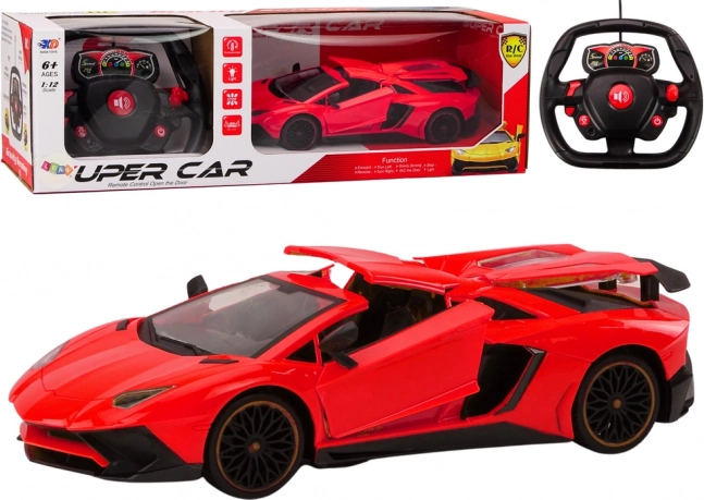 Závodní auto na dálkové ovládání 1:12 s otvíracími dveřmi červené
