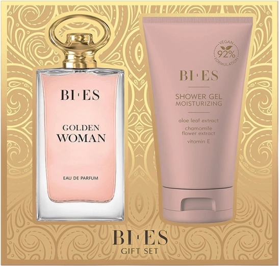 Dárková sada pro ženy BI-ES Golden Woman – parfémovaná voda 90 ml + sprchový gel 150 ml