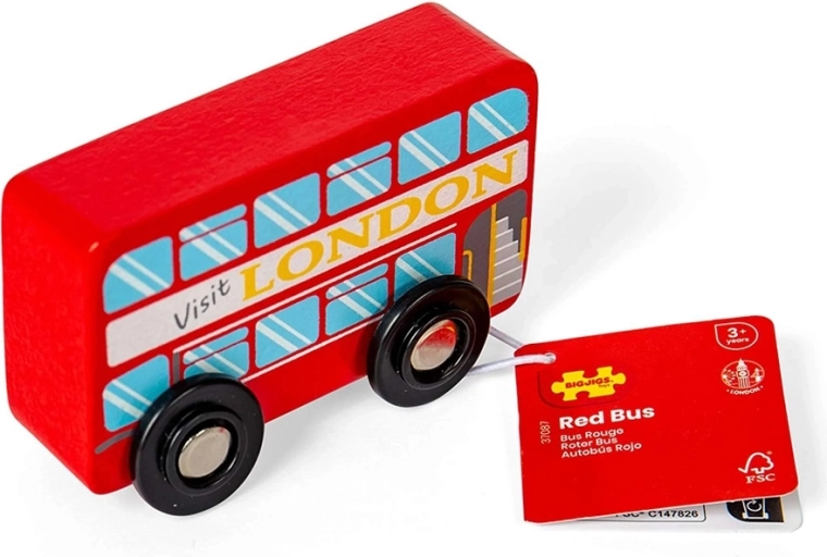Bigjigs Toys dřevěný londýnský dvoupatrový autobus