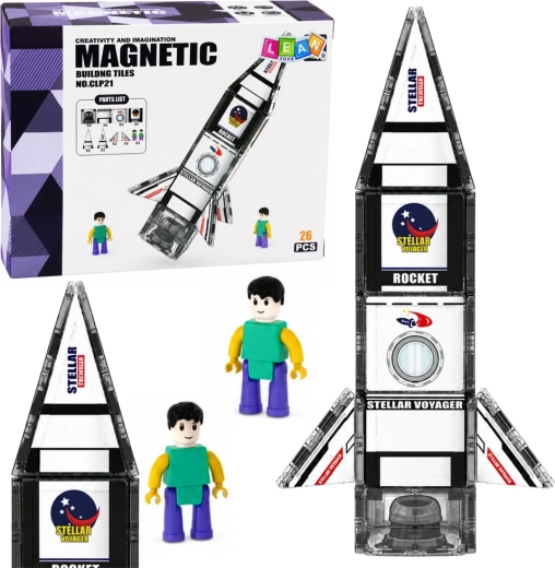 Magnetické konstrukční dílky raketa do vesmíru s figurkou astronauta (26 ks)