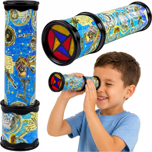 Dětský otočný kaleidoskop s barevnými vzory modrý 21 × 5,5 cm - 1 kus