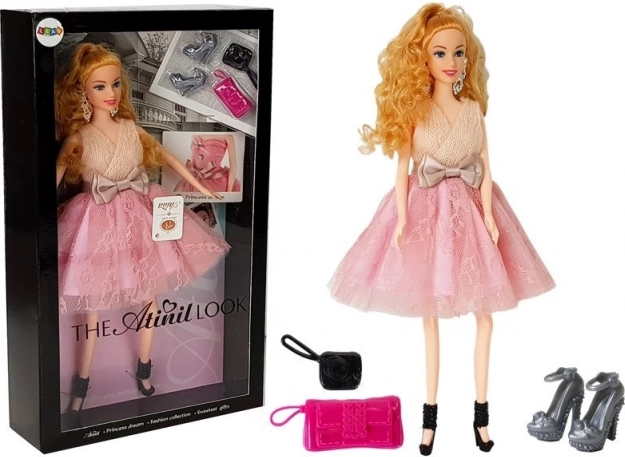 Loutka modelka blondýnka 28 cm s kabelkou a lodičkami