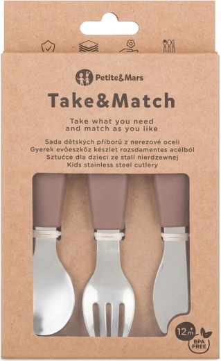 Petite&Mars sada dětských příborů z nerezové oceli Take&Match Velvet latte 12m+
