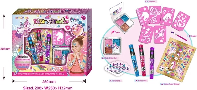 Tetovací studio s ozdobami Jednorožec – kreativní sada pro děti