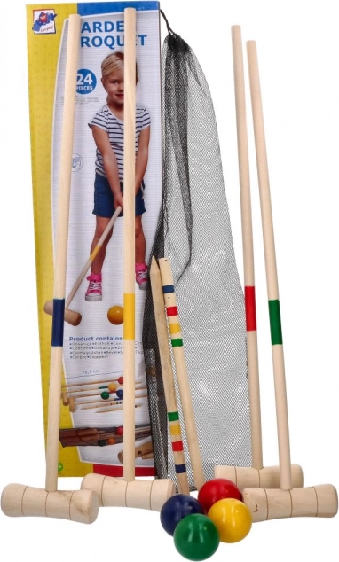Zahradní kroket WOODY pro celou rodinu se síťovou taškou