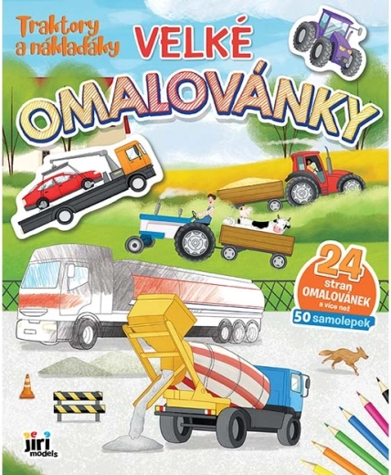 Velké omalovánky traktory a náklaďáky se samolepkami