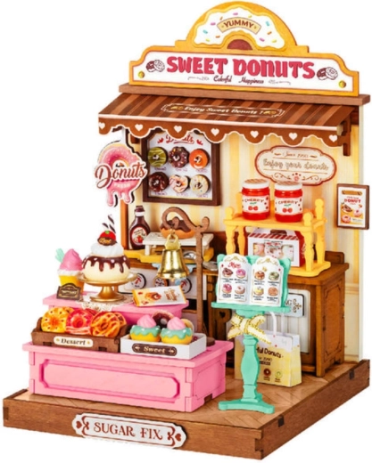 RoboTime miniatura domečku obchod s donuty – 3D dřevěná skládačka