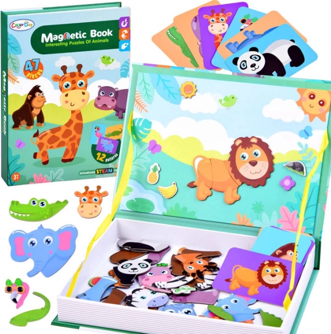 Magnetická kniha – zvířata ze ZOO, magnetické puzzle pro děti