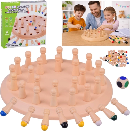 Dřevěná paměťová hra barvy s kostkou a kolíčky
