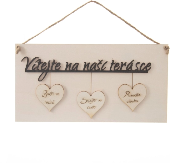 Dřevěná cedule Vítejte na naší terásce 34 × 16 cm