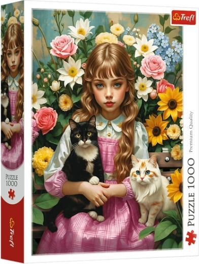 Trefl Puzzle dívka s kočkami 1000 dílků