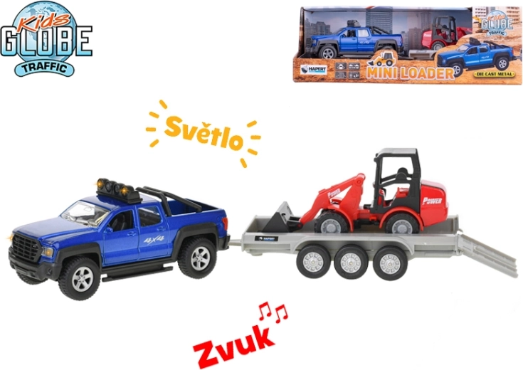 Kids Globe Traffic SUV se zpětným chodem, světlem a zvukem, s odpojitelným přívěsem a bagrem 30 cm