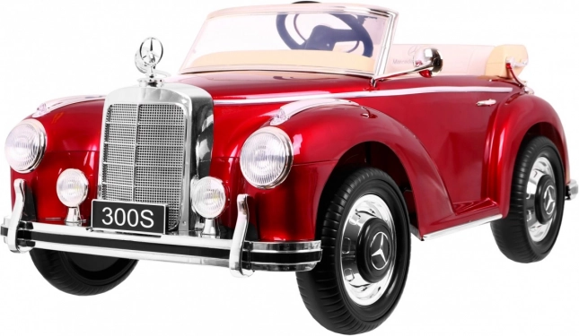 Dětské elektrické autíčko mercedes-benz 300s retro lakované červené s dálkovým ovládáním, eva koly a mp3