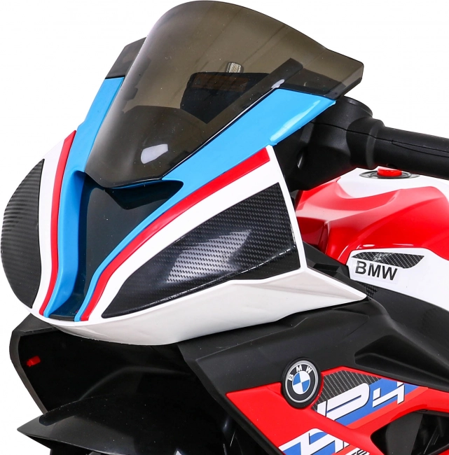 Dětská elektrická motorka BMW HP4, červená, 3 kola, LED světla, MP3/USB, sedlo z eko kůže