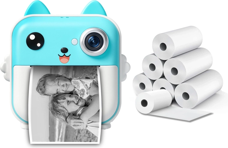 Okamžitý fotoaparát s termální mini tiskárnou 48 Mpx, modrý (včetně 6 rolek)