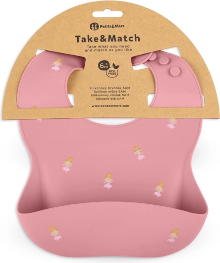 Petite&Mars silikonový bryndák Take&Match rose princesses 6m+