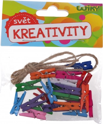 Barevné mini kolíčky 2,5 cm s provázkem, 25 ks